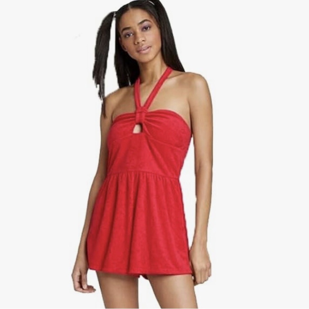 Wild Fable Cherry Red Terry Cloth Halter Romper  Size XS